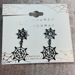 LC Lauren Conrad Black and Silver Spider Web Earrings